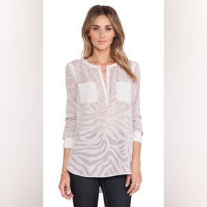 Rebecca Taylor Sheer 100% Silk Lavender Blouse Tiger Zebra Print